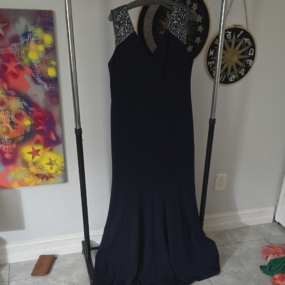 Elegant Plus Size Navy Evening Gown